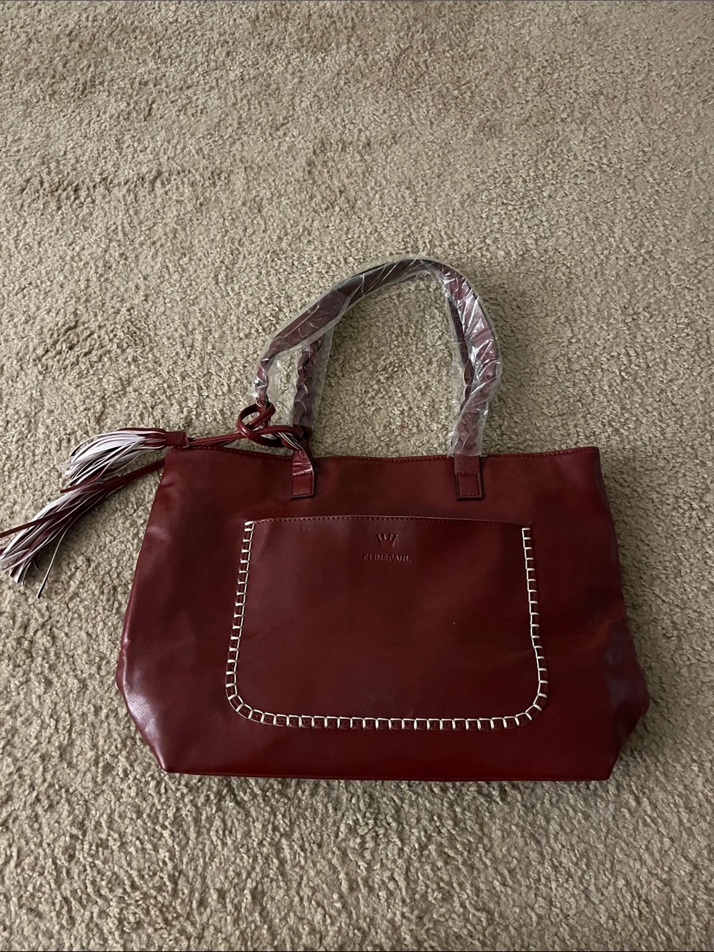 Elim & Paul Deep Red Leather Tote with Tassel